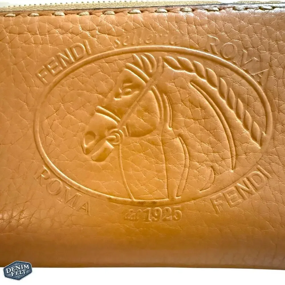 Fendi Selleria Roma Embossed Horse Logo Leather Tan ZipAround Long Wallet | RARE